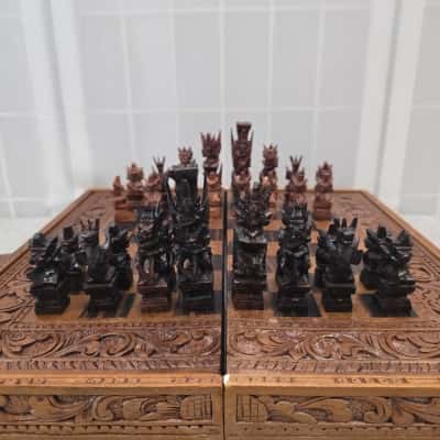 Vintage Indonesian Hand Carved Chess Set