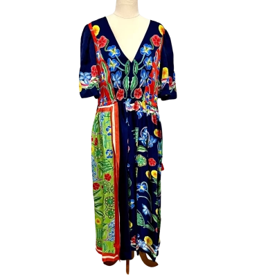 Gorman +Carla Petelshi. Womens  Size 10 Floral Dress / Short Sleeve Dress  Black  / Blue / Burnt Orange / Floral / Multicoloured / Orange / Turquoise 