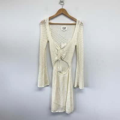 Indi Luxe By Indikah White Hannah Long Sleeve Cut Out Mini Dress Size 12
