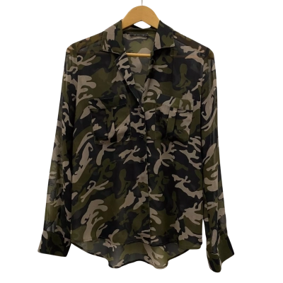 Bardot Women's Size 8 Long Sleeve Summer See Through Shirt Army Print