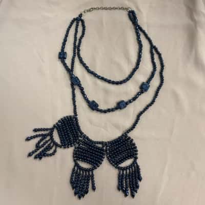  Womens Multilayered Black Bead Necklace