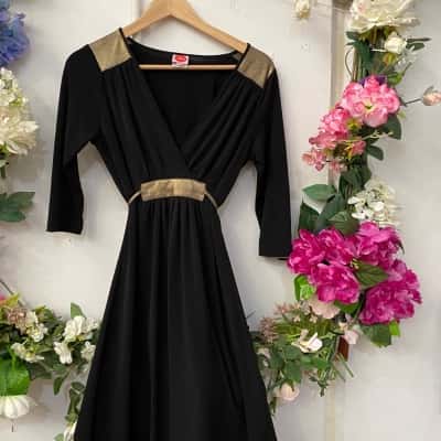 Leona Edmiston Womens  Size XS Midi Dress Black  / Gold 