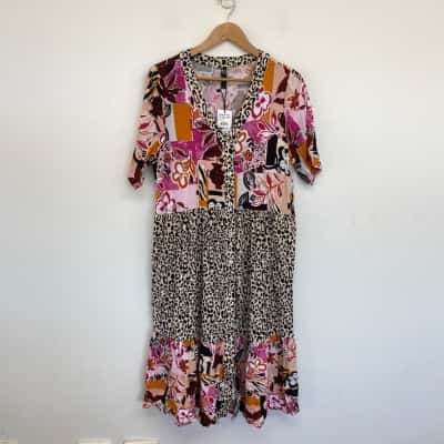 Taking Shape Earth Goddess Print Natural Tier Dress  Size 12