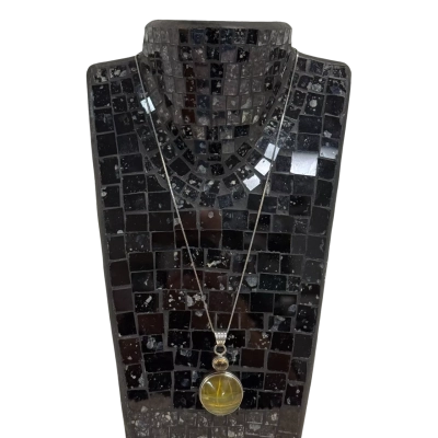 Sterling Silver (925) and Fluorite & Citrine Pendant and Fine Box Chain Necklace (18 grams)