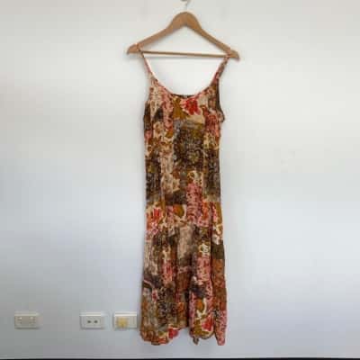 Talisman Red Floral Boho Maxi Dress  Size S 
