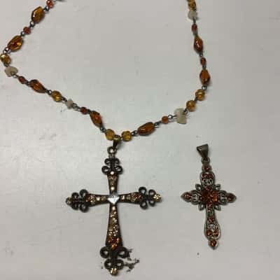  Womens beaded Necklace with cross  / cross Pendant