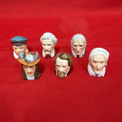 Staffordshire England Set of 6 Vintage Porcelain Character Head Thimbles 