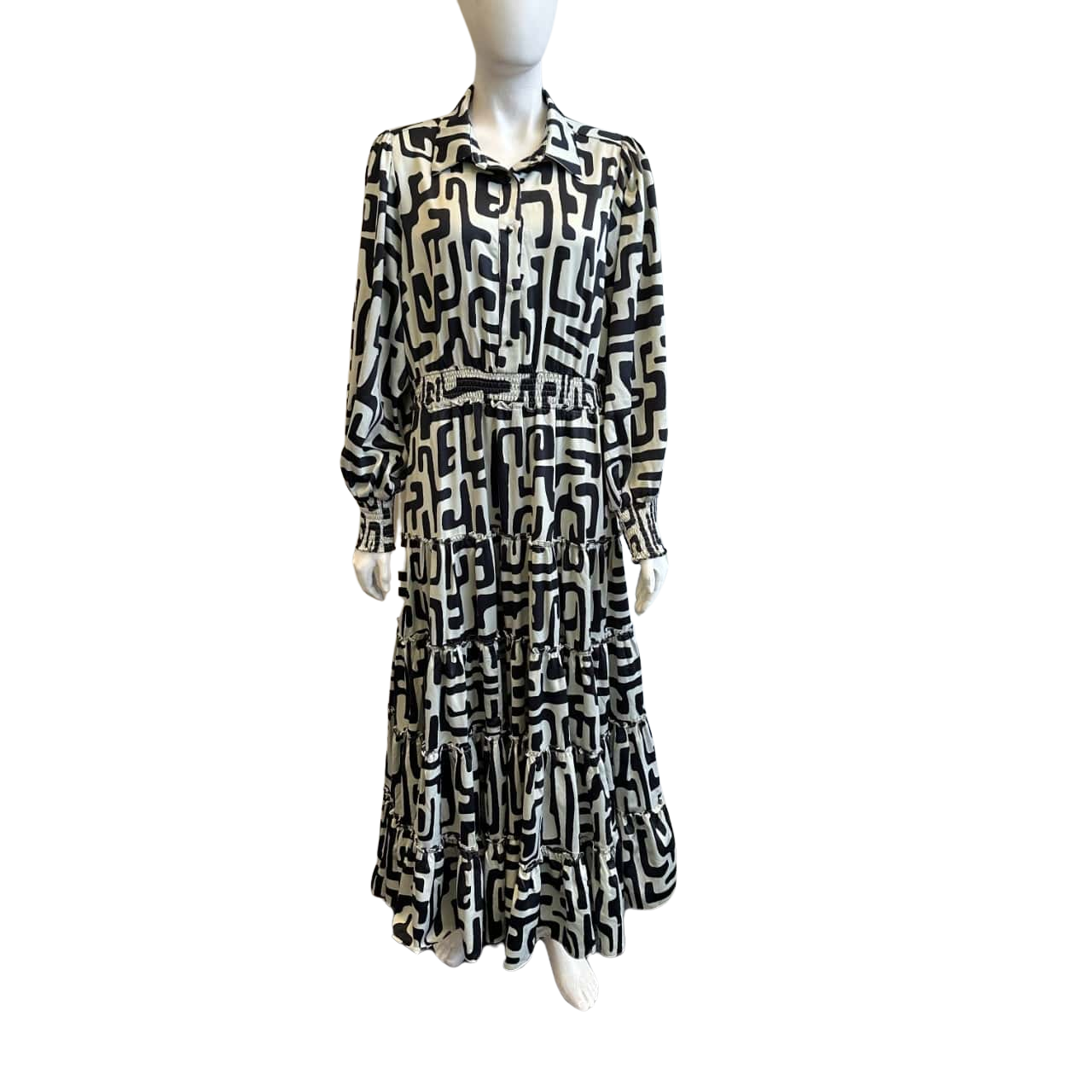 Brave + True Women's Size XL Long Sleeve Maxi Dress Black & Off White