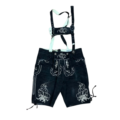 Vintage Landhaus German Lederhosen Oktoberfest Suspender Pig Split Leather Pants Size 22