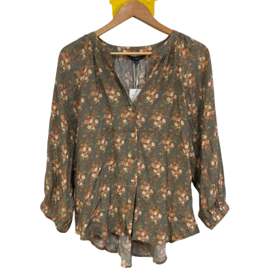 BNWT French Connection Womens Size 14 Button Up Sage Green Floral Shirt 