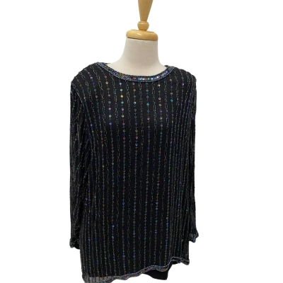 Vintage Jet Black Sequin Top.  Size 8 
