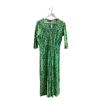 Brand New One Season Womens Size M Short Sleeve Midi Dress Green Pattern 