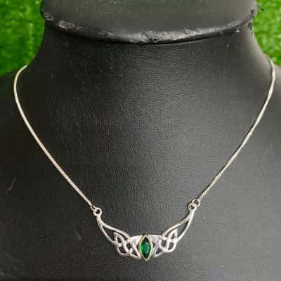 Sterling Silver Green Diamante Necklace (Stamped 925)