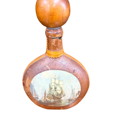 Vintage Italian Leather Wrapped Decanter Bottle Ship Print