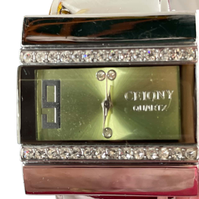 CEIQNY Bangle style watch in silver tones & Diamentes 