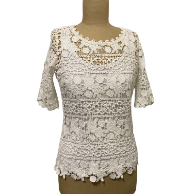 Moss and Spy Womens  Size 8 Crew Neck Top / Short Sleeve Shirt White 