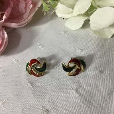  Womens Blue / Green / Red / Gold Toned Enamelled Pinwheel Stud Earrings 