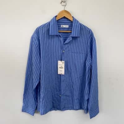 Zara Blue Striped Long Sleeve Shirt  Size L 