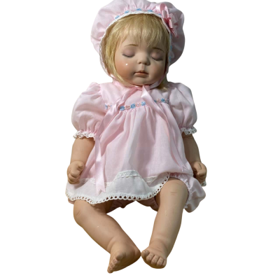 Vintage Life size  20 inch Handmade Semi Porcelain Sleeping Baby Girl