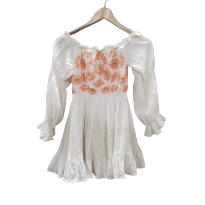 Indikah Womens  Size 6 Long Sleeve Dress Cream / Orange 