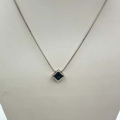 Square Cut Blue Stone Necklace Stamped 925