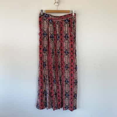 Red Blue Pattern Front Split Maxi Skirt  Size S 