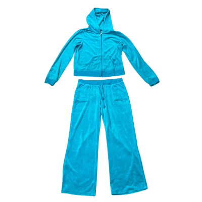 Y2K Klassic Sports Wear Teal Velvet Tracksuit Set Size XL
