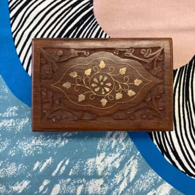 Wooden Carved Brass Inlay Box
