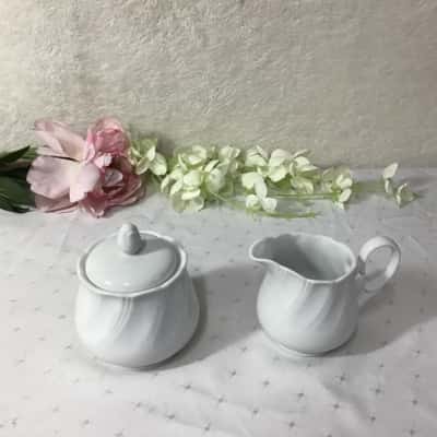 Sheffield Bone White Porcelain Lidded Sugar Bowl & Milk Jug