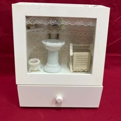 Miniature Bathroom  Shadow Box Featuring Dollhouse Furniture