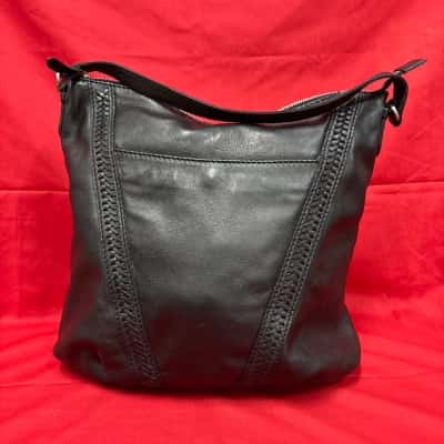 Colorado Women's Leather Shoulder Bag featuring Braided Side Details Black  