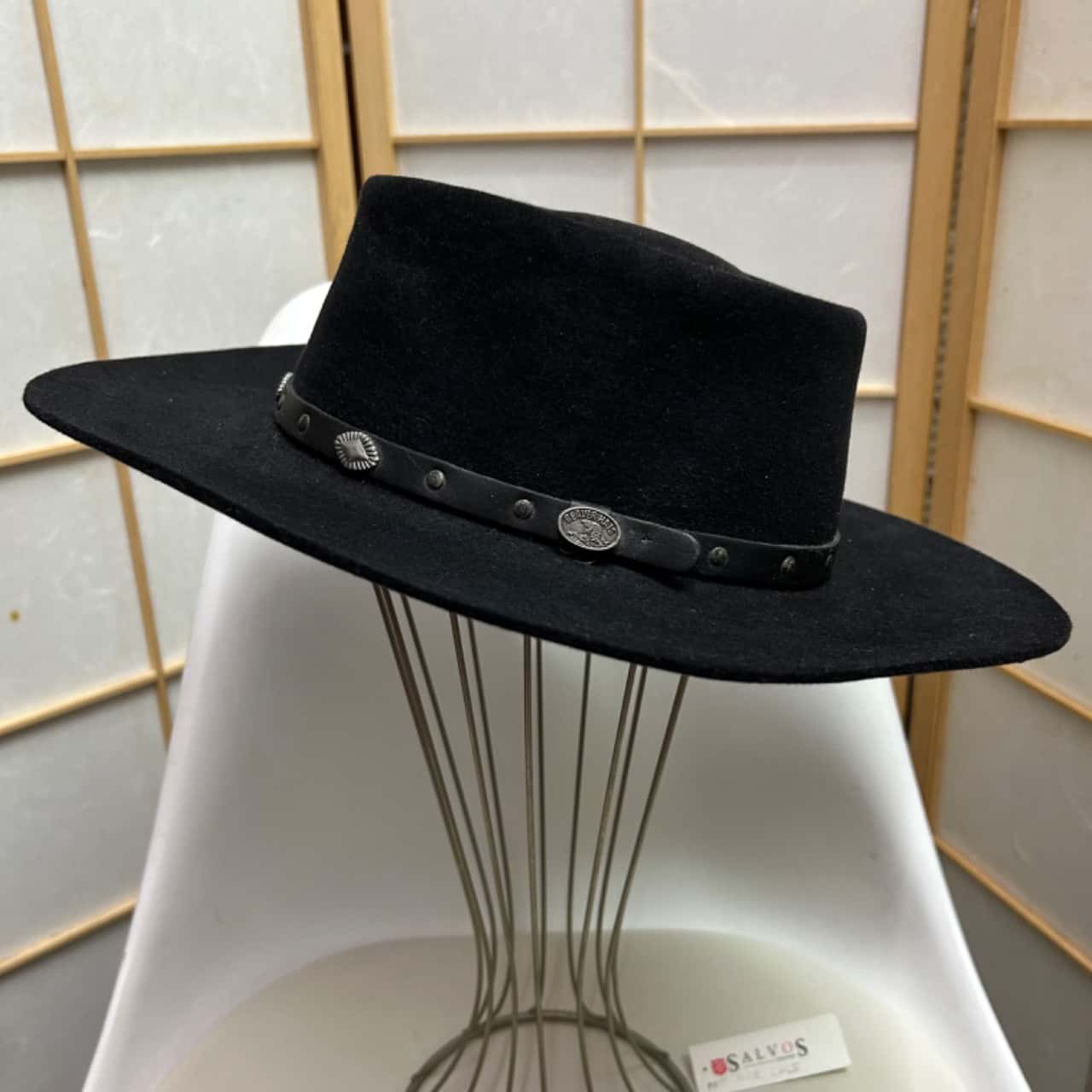 Cowboy Hat Black Leather Stitched Adult main image 1