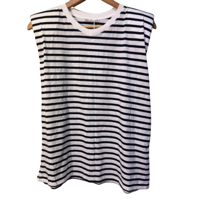 BNWT Zara Size L Sleeveless Top (with shoulder pads) Navy Blue /  White Striped