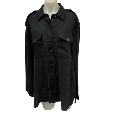 Lorna Jane Womens  Size L Military Over-sized Long Sleeve Shirt Black  
