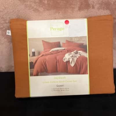 Jaydeah Perago Linen Cotton Quilt Set Queen Rust Colour