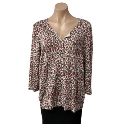 Sportscraft Womens Size XL Greyish Olive / White / Red Pattern Button-down Cardigan 
