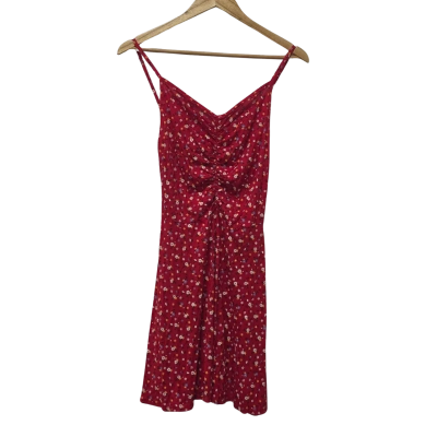 Boohoo Womens  Size 14 Casual Dress / Mini Dress / Shoestring Strap Dress Floral / Red 