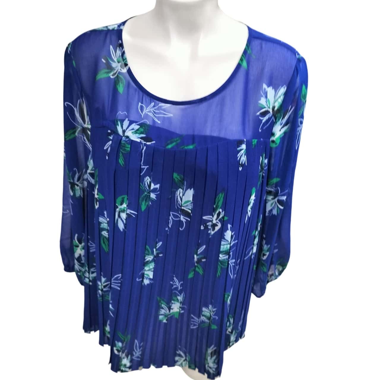 BLUE MIXED SOLID & FLORAL JAQUARD TOP main image 0