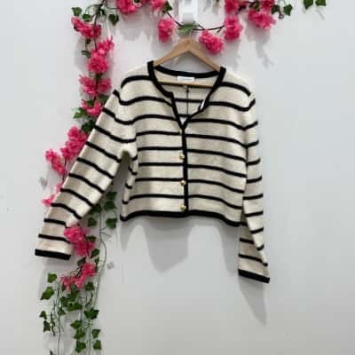 Witchery Womens  Size XL Cardigan Black  / Striped / White 