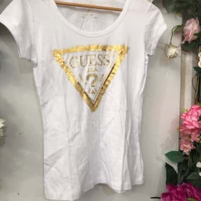 Guess Size M White Tee, gold embellishments 