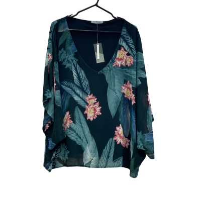 Katies Womens Size 20 Green Floral V-Neck Kaftan Top