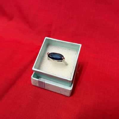 Silver-Tone Marquise Blue Stone Ring