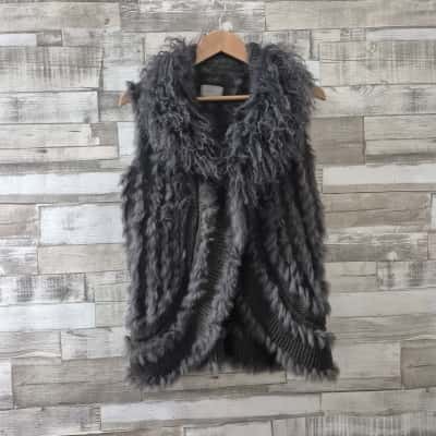  Womens Rabbit Fur M-L Vest Grey 