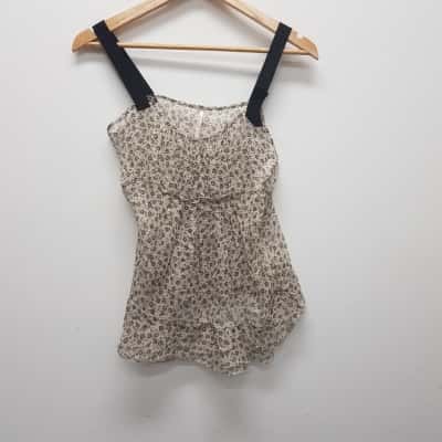 Cue Womens  Size 8 Tank Top Beige / Floral 
