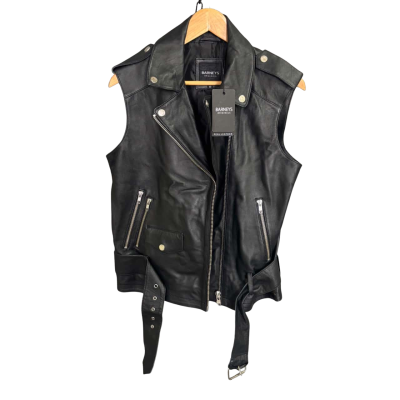Barneys Size 10 Black Leather Biker Vest BNWT