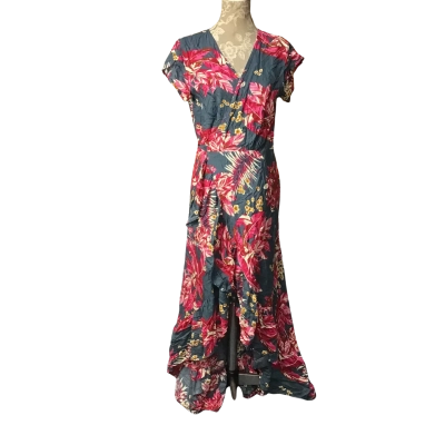 Hot Lava Floral Tie Up Cotton Blend Wrap Dress
