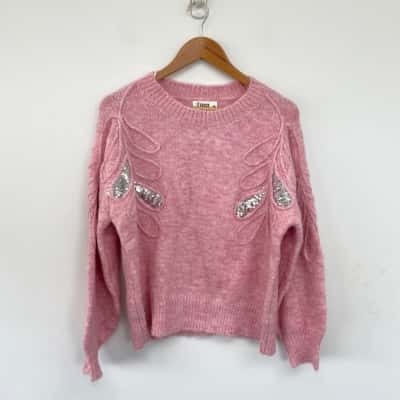St. Frock Pink Marle With Silver Sequin Wool Gemma Knit Jumper Size L / M 