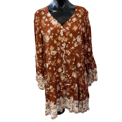 Minx & Moss Womens  Size 12 Babydoll Dress Brown / Floral 