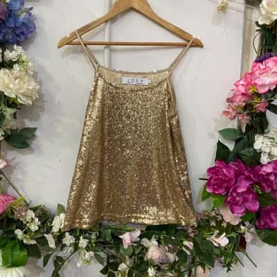 Womens  Size 12 Party /Sleeveless Top Gold 