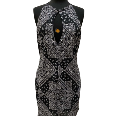  Womens  Size 14 Midi Dress / Shoestring Strap Dress Black  / Pattern / White 